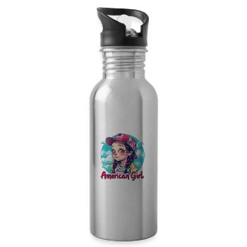 Patriotisches Amerikanisches Mädchen USA für - Trinkflasche mit integriertem Trinkhalm - Lightsilver - Rechts