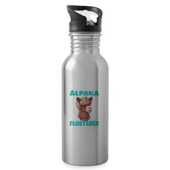 Alpaka Flüsterer für Alpakaliebhaber - Trinkflasche mit integriertem Trinkhalm - Lightsilver - Rechts