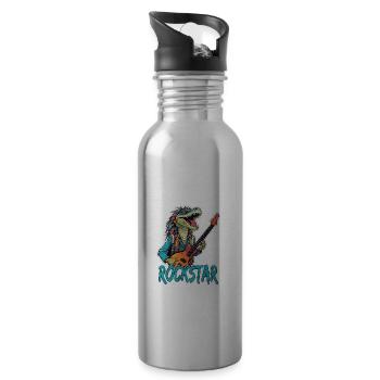 Reptil-Musiker mit E-Gitarre - Trinkflasche mit integriertem Trinkhalm - Lightsilver - Rechts