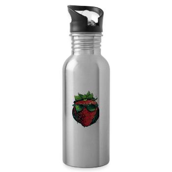 Lustige Erdbeere mit Sonnenbrille Frucht Tropisch - Trinkflasche mit integriertem Trinkhalm - Lightsilver - Rechts