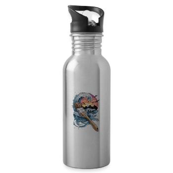 Ozeanwelle und Sonnenuntergang Pinsel Kunstwerk - Trinkflasche mit integriertem Trinkhalm - Lightsilver - Rechts