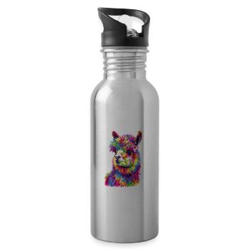 Alpaka Lama für Alpakaliebhaber - Trinkflasche mit integriertem Trinkhalm - Lightsilver - Rechts