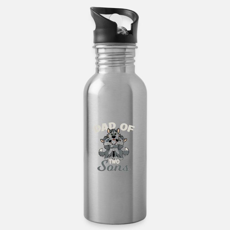 Starker Wolf mit Wolfs Kind für einen Papa - Trinkflasche mit integriertem Trinkhalm - Lightsilver