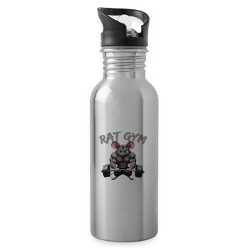 Lustige Parodie muskulösen Ratte Gewichtheben - Trinkflasche mit integriertem Trinkhalm - Lightsilver - Rechts