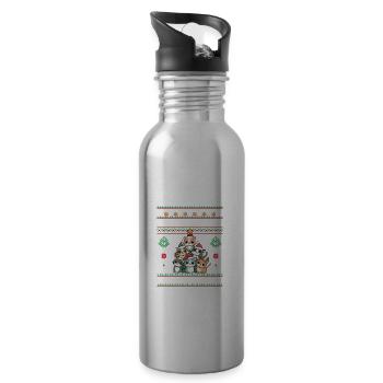 Katze Weihnachten Katze - Trinkflasche mit integriertem Trinkhalm - Lightsilver - Rechts