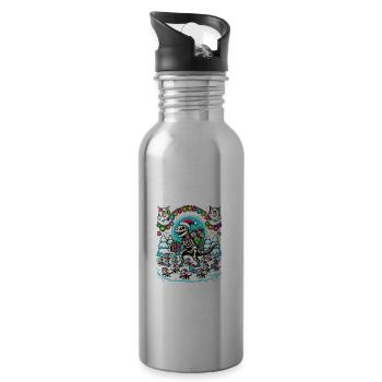 Katze Armee Skelett Dino Weihnachten T-Rex - Trinkflasche mit integriertem Trinkhalm - Lightsilver - Rechts