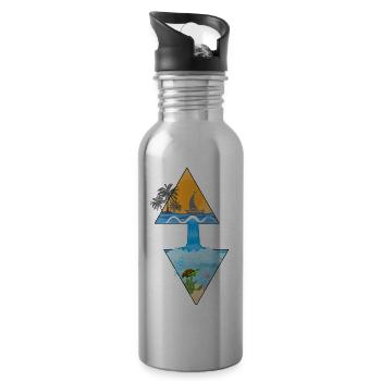 Summer motif with waterfall and palm tree in triangles - Water bottle with straw - silver - Right