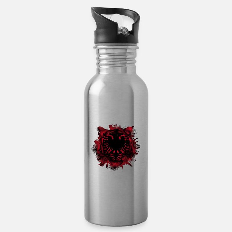 Albanien - Trinkflasche mit integriertem Trinkhalm - Lightsilver