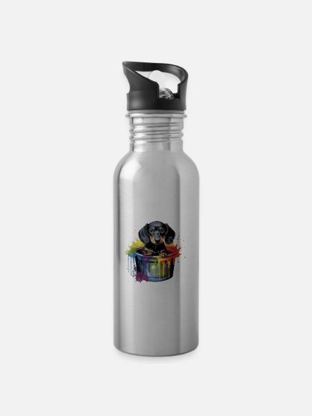 Dackel Hund für einen Hundebesitzer Dackel - Trinkflasche mit integriertem Trinkhalm - Lightsilver