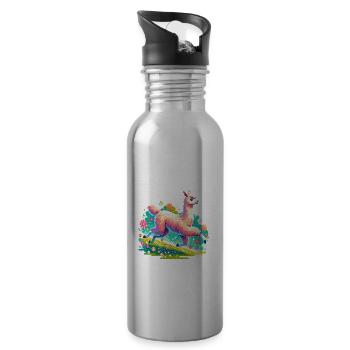 Alpaka Lama für Alpakaliebhaber - Trinkflasche mit integriertem Trinkhalm - Lightsilver - Rechts