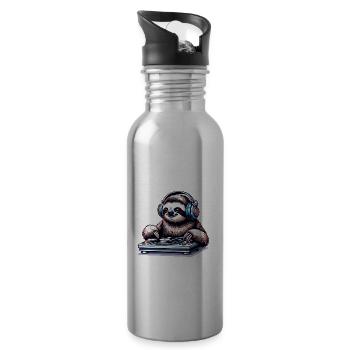Cooles DJ-Faultier Platten auflegt Kopfhörern - Trinkflasche mit integriertem Trinkhalm - Lightsilver - Rechts