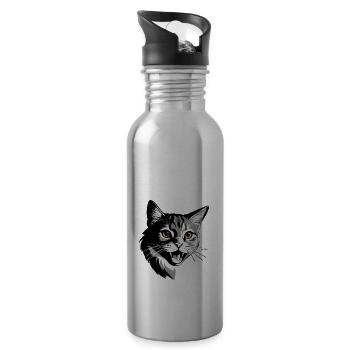 Cute Cat - Pet Cat Design - Water bottle with straw - silver - Right