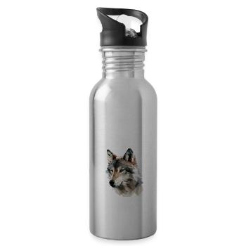 Polygone Expressif Loup – Faune - Gourde avec paille intégrée - argent clair - Droite