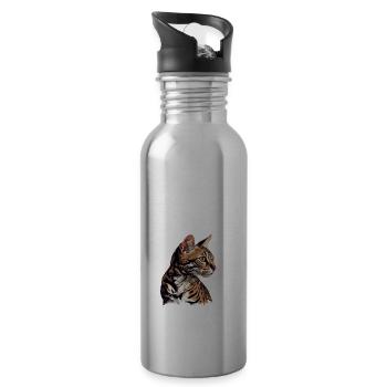 Painted Bengal Cat Portrait - Art - Water bottle with straw - silver - Right