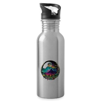 Imaginative Neon Mountains – Landscape Art - Water bottle with straw - silver - Right