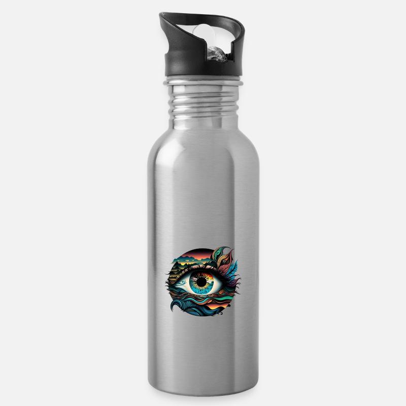 TRIPPY AUGE - Trinkflasche mit integriertem Trinkhalm - Lightsilver