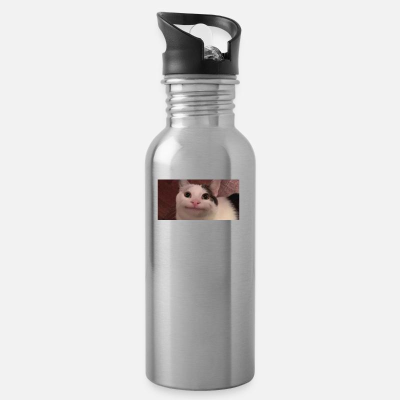 meme cat - Trinkflasche mit integriertem Trinkhalm - Lightsilver