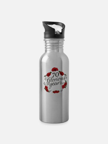 70 años cumpleaños 70 años cumpleaños con rosas - Botella cantimplora con pajita integrada - plateado claro