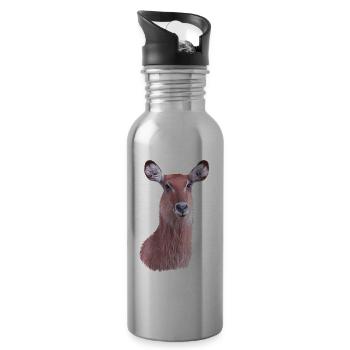 Wasserbock - Antilope - Wildtier in Afrika - Trinkflasche mit integriertem Trinkhalm - Lightsilver - Rechts