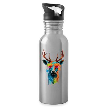 Buntes Reh mit Sonnenbrille - Trinkflasche mit integriertem Trinkhalm - Lightsilver - Rechts