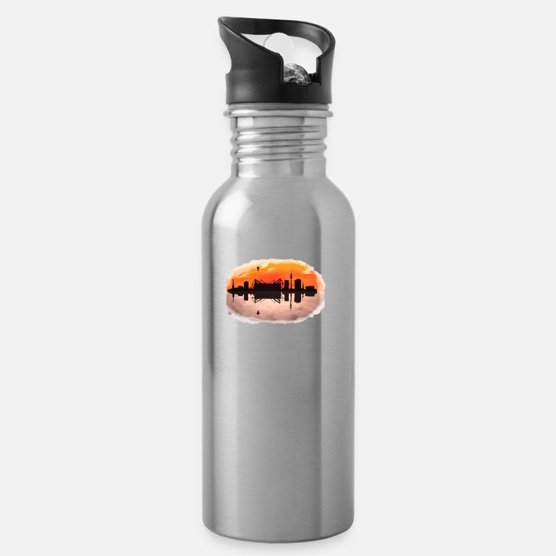 Skyline Dortmund - Trinkflasche mit integriertem Trinkhalm - Lightsilver