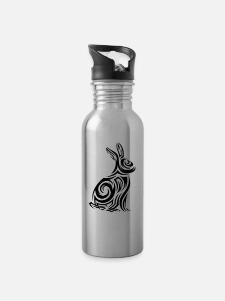 Hase Tribal Tattoo - Trinkflasche mit integriertem Trinkhalm - Lightsilver