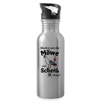 Mach's wie die Möwe und Scheiß drauf - Ostsee Fun - Trinkflasche mit integriertem Trinkhalm - Lightsilver - Rechts
