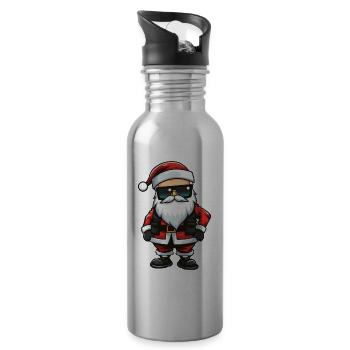 Santa Claus Cool Santa Christmas - Water bottle with straw - silver - Right