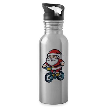 Weihnachtsmann Fahrrad Comic Weihnachten - Trinkflasche mit integriertem Trinkhalm - Lightsilver - Rechts
