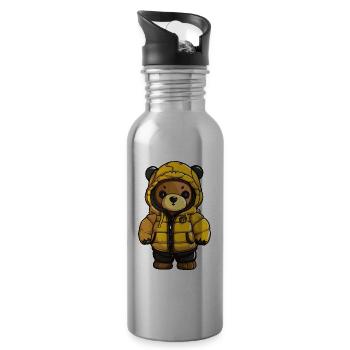 Bear Winter Comic - Water bottle with straw - silver - Right