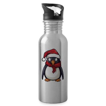 Pinguin Weihnachten Tier Lustig Xmas - Trinkflasche mit integriertem Trinkhalm - Lightsilver - Rechts