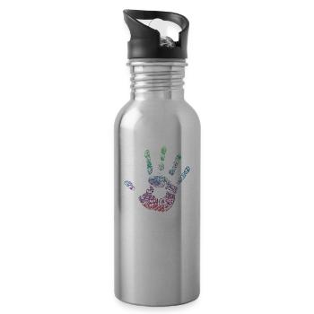 Cadeau abstrait de main handprint ornements colorés - Gourde avec paille intégrée - argent clair - Droite