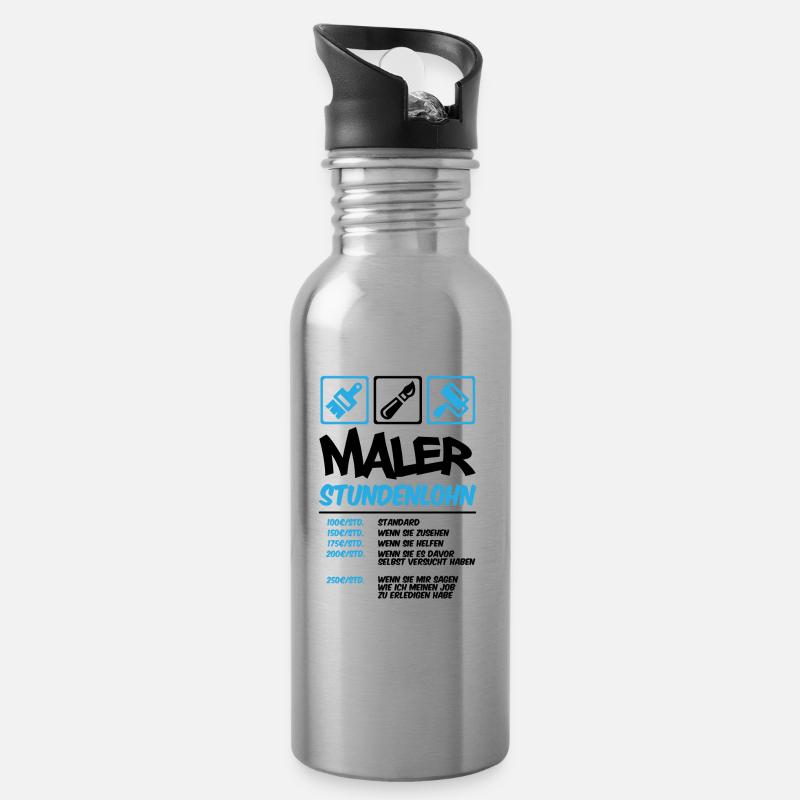 Maler Stundenlohn - Trinkflasche mit integriertem Trinkhalm - Lightsilver