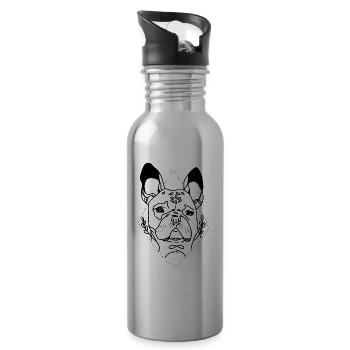 Mops Hund Pug - Trinkflasche mit integriertem Trinkhalm - Lightsilver - Rechts