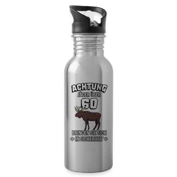 60. Geburtstag Jäger über 60 Jagdgebiet - Trinkflasche mit integriertem Trinkhalm - Lightsilver - Rechts