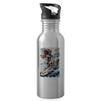 Bikini surf lady with summer vibes in vintage style - Water bottle with straw - silver - Right