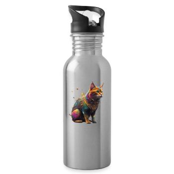 Cat love - Water bottle with straw - silver - Right