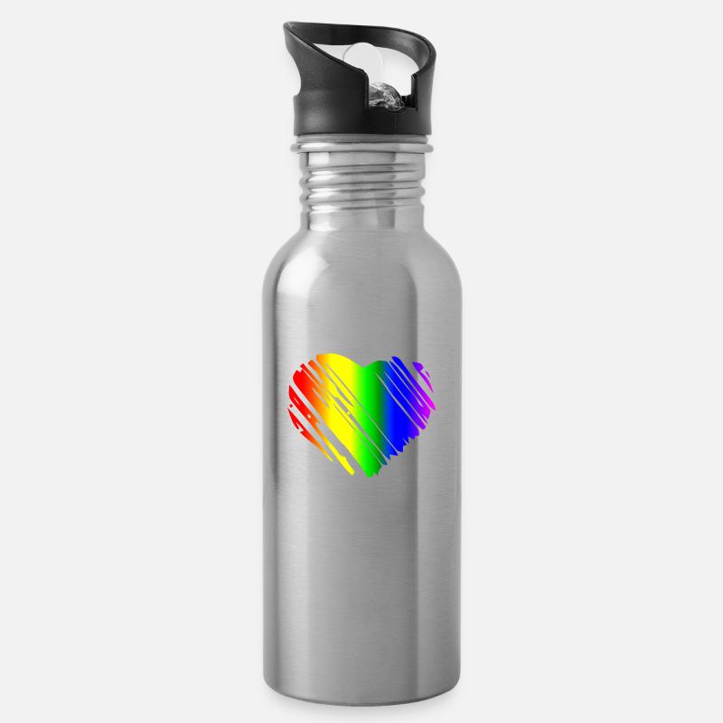 STOLZ HERZEN - Trinkflasche mit integriertem Trinkhalm - Lightsilver