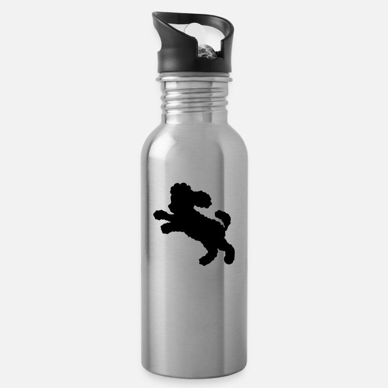 Black Poodle Shadow Shadow - Water bottle with straw - silver