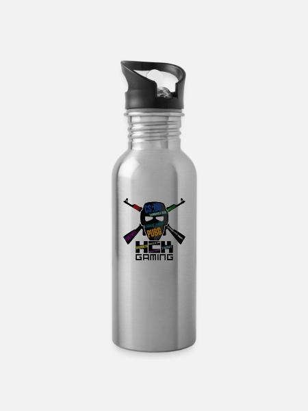 Hck-Gaming Official Tshirt front Design - Trinkflasche mit integriertem Trinkhalm - Lightsilver