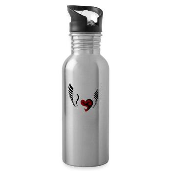 Wings Heart Black White - Water bottle with straw - silver - Right