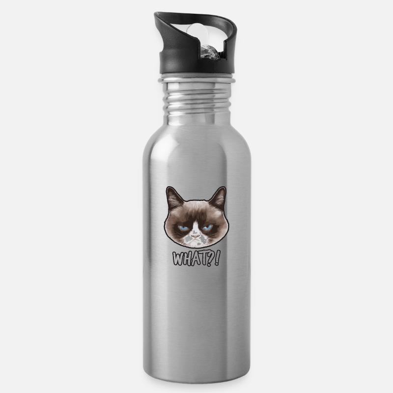 Grumpy Cat Quoi? - Gourde avec paille intégrée - argent clair