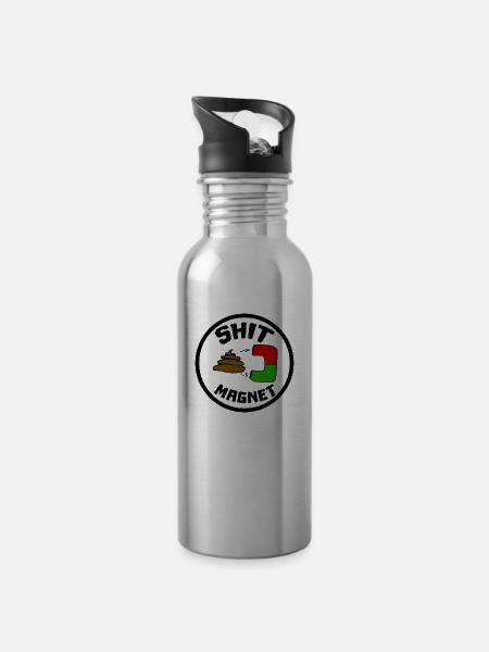 Shit Magnet Scheisse Magnet - Trinkflasche mit integriertem Trinkhalm - Lightsilver