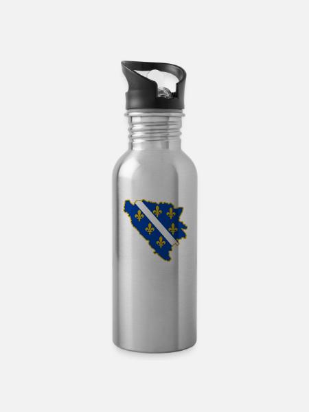 bosna umriss - Trinkflasche mit integriertem Trinkhalm - Lightsilver