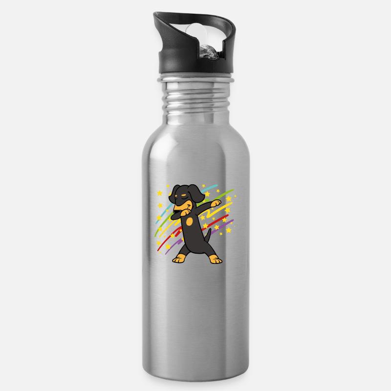 Retro Vintage Party Disco Dabbing Dab Dacke Teckel - Trinkflasche mit integriertem Trinkhalm - Lightsilver