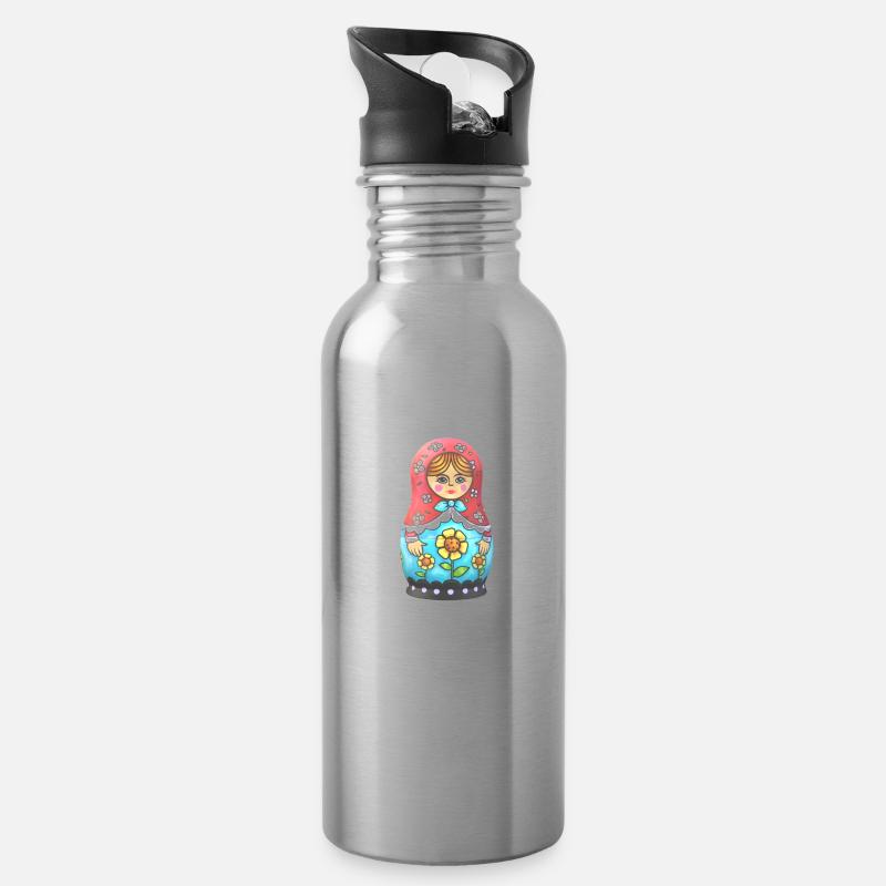 Babushka Matroschka - Trinkflasche mit integriertem Trinkhalm - Lightsilver