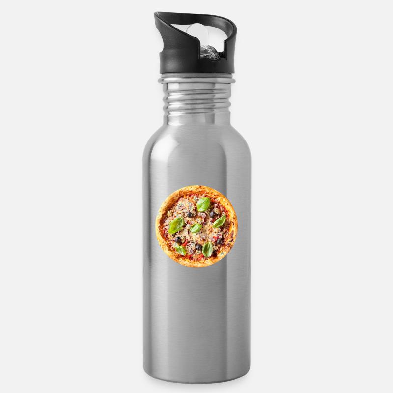 Basilic Pizza - Gourde avec paille intégrée - argent clair