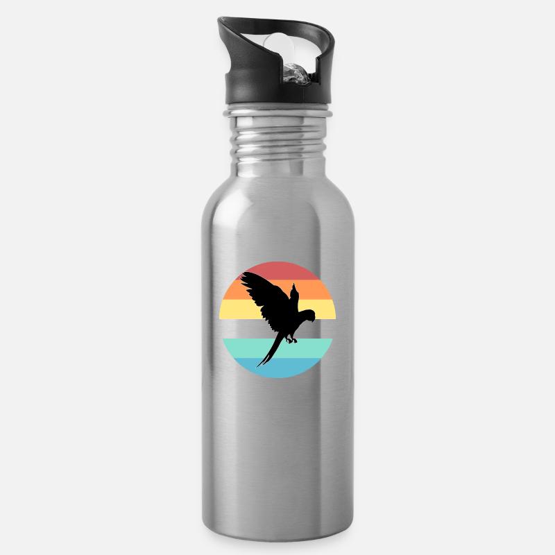 Papagei - Trinkflasche mit integriertem Trinkhalm - Lightsilver