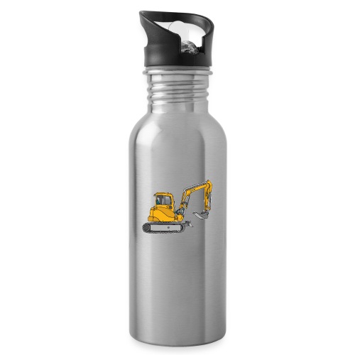 BAGGER, gelbe Baumaschine mit Schaufel und Ketten - Trinkflasche mit integriertem Trinkhalm