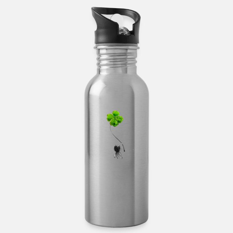 Klee Geschenkidee - Trinkflasche mit integriertem Trinkhalm - Lightsilver